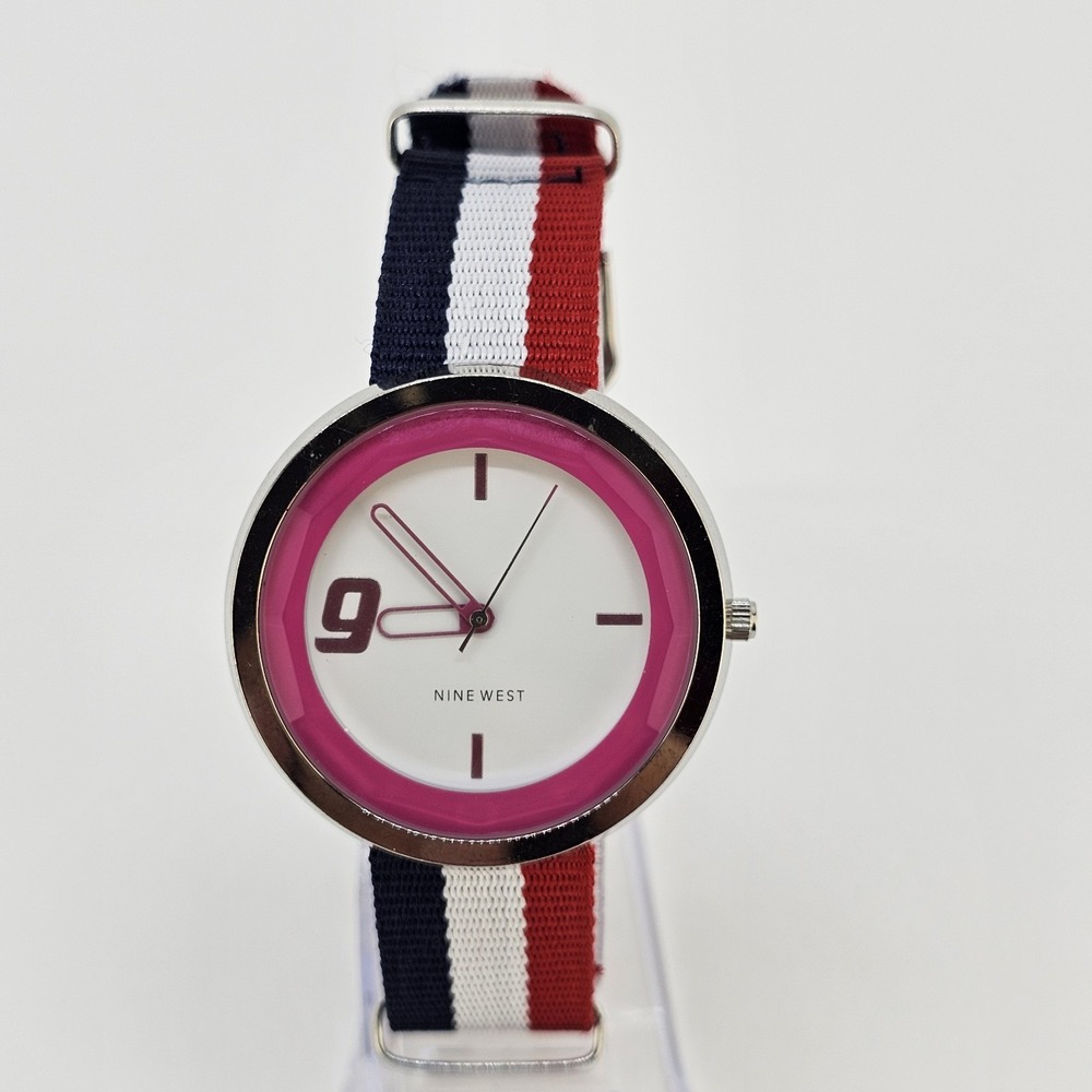 Nine West Women's Watch 40MM White Dial NEW Multicolor Nylon Band NEW Battery